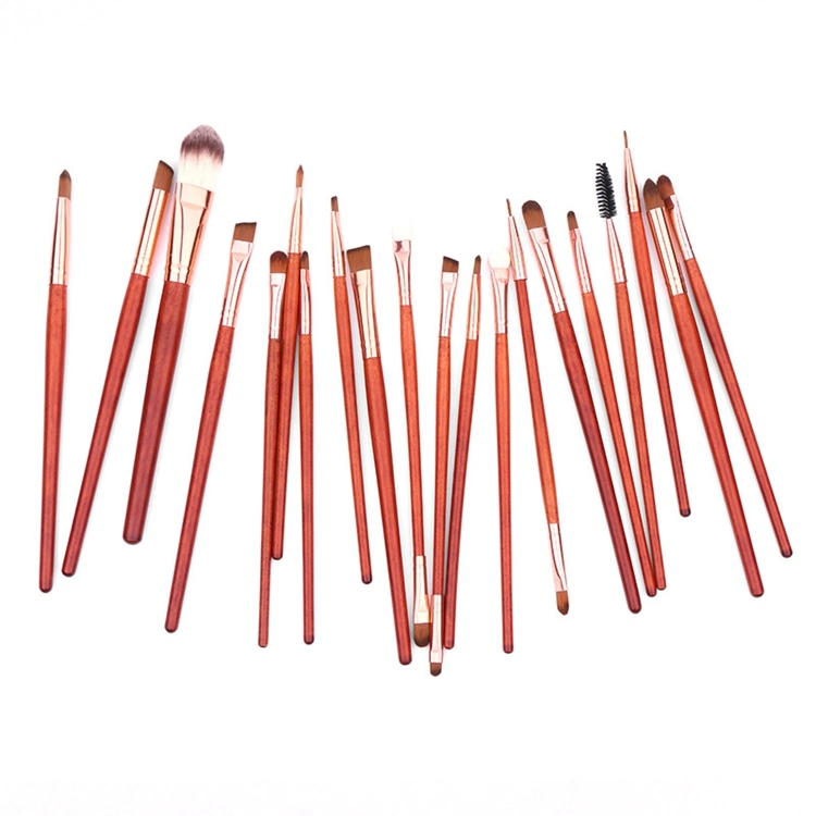 Hot Seller on Amazon 20PCS Red Wood Handle Eyeshadow Eyebrow Eyeliner Makeup Brushes Set Wholesale