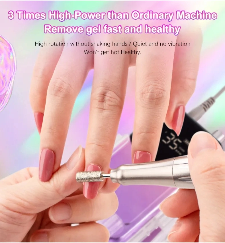 Rechargeable Nail Art 35000rpm Portable Manicure Pedicure Mini Nail Polisher Electric Strong Power Cordless 7 Head Nail Drill Machine