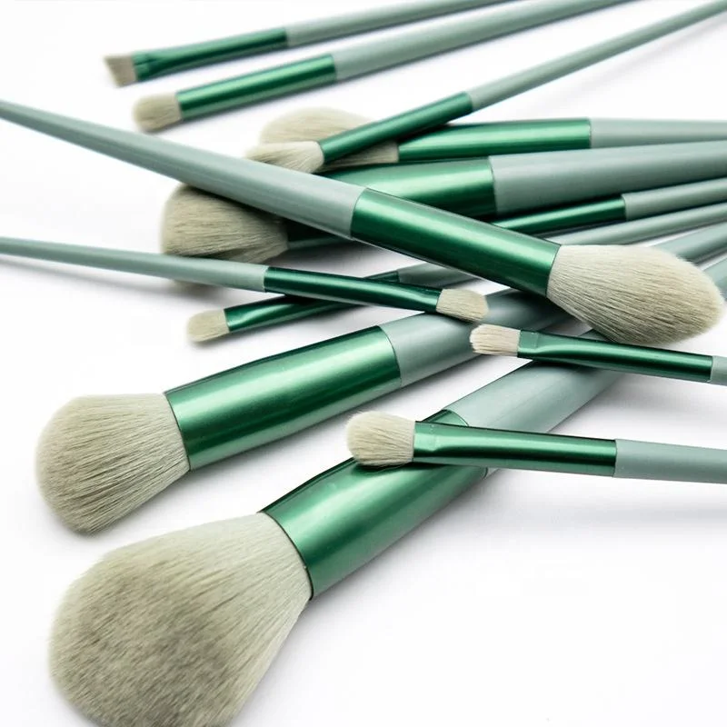 13PCS Professional Make up Brushes Set Green Eyebrow Brush
