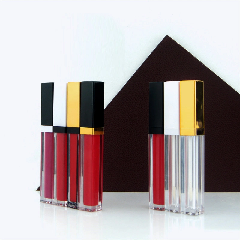 Amazon Instock Gold Black Top Lipgloss Wand Tubes Slim Plastic Lip Gloss Tube Logo Package Square Refillable Lip Balm